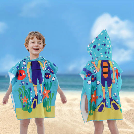 【儿童浴巾】斗篷浴袍柔软速干 卡通印花超细纤维连帽披风沙滩巾 全方位包裹吸水速干 _ZSY 商品图6
