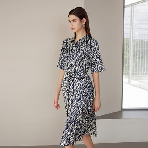 【桑蚕丝系带连衣裙】24年春夏新品女士中长款真丝系带收腰连衣裙 商品图3