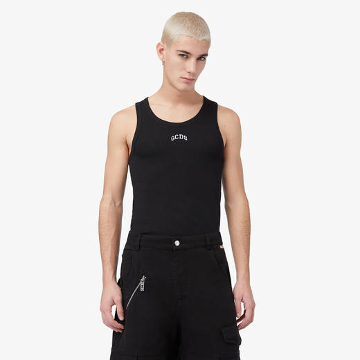 GCDS 男女同款字母徽标刺绣棉质休闲背心 黑色 A1CW2809JA299 商品图1
