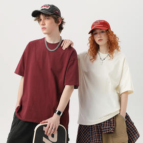 自由基地夏季新款潮流落肩小领口270克纯棉水洗做旧圆领短袖T恤衫（男女同款) NMT-2138
