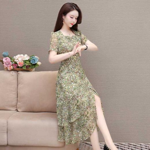 短袖雪纺裙气质优雅，中长款不对称蛋糕裙QYM-LRX-RC1061-Y 商品图1