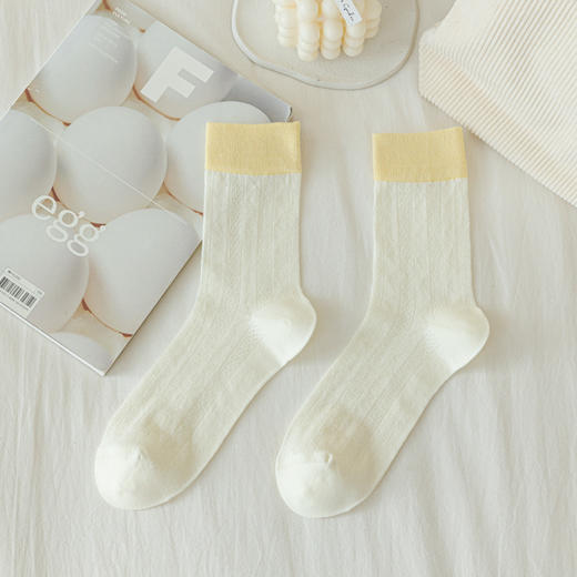 任选5双【袜子女菱形拼接】夏季镂空网眼透气中筒袜  ins潮薄款撞色日系堆堆袜  商品图8