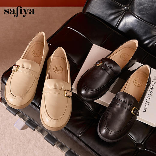 Safiya/索菲娅2024秋舒软羊皮复古皮带扣平底休闲英伦深口单鞋 SF43112142 商品图4
