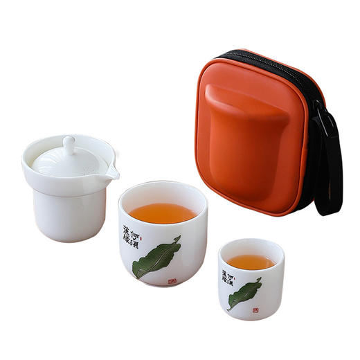 【简单随行手绘茶具】严选手绘茶具礼品套装，一包带走便携好收纳，出门喝茶也有仪式感，羊脂玉旅行快客一壶二杯便携功夫旅游泡茶器QQ新年礼盒年货礼盒 商品图4