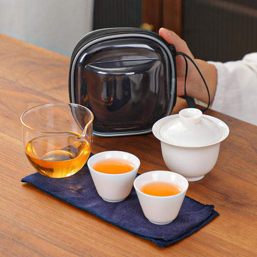 【千里江山旅行茶具】旅行茶具户外便携式快客杯陶瓷，小空间大配置随时携带超便携，一壶两杯小套装 商务活动礼品 商品图1