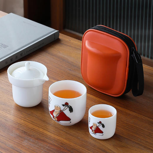 【简单随行手绘茶具】严选手绘茶具礼品套装，一包带走便携好收纳，出门喝茶也有仪式感，羊脂玉旅行快客一壶二杯便携功夫旅游泡茶器QQ新年礼盒年货礼盒 商品图2