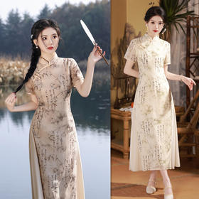 改良长款奥黛旗袍裙2024春夏新款复古民族风天丝麻奥黛SYK21836