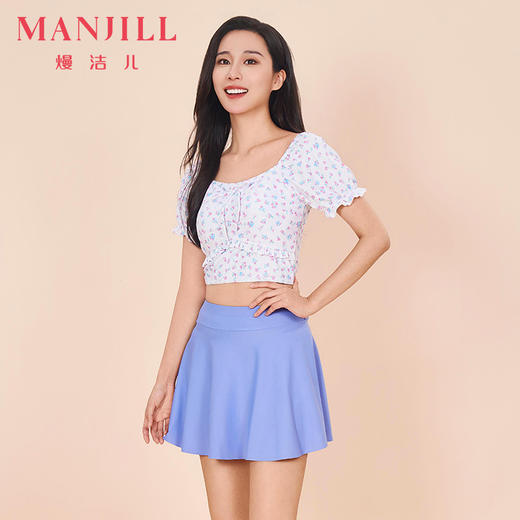 【商场同款】熳洁儿 女士泳衣夏季分体裙装甜美碎花泡泡袖24206215 商品图0