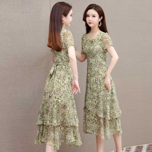 短袖雪纺裙气质优雅，中长款不对称蛋糕裙QYM-LRX-RC1061-Y 商品图2