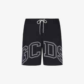 GCDS 男士字母徽标刺绣棉质休闲短裤 黑色 A1CM3905TC599