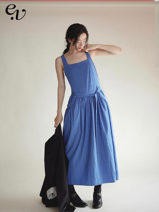 【现货】Even Vintage| 浪漫之美 气质方领克莱茵蓝显白吊带连衣裙 商品图0
