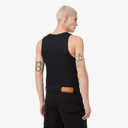 GCDS 男女同款字母徽标刺绣棉质休闲背心 黑色 A1CW2809JA299 商品图2