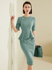 2024颈袖添香夏季新款职业连衣裙女装通勤气质收腰荷叶边包臀裙女JD181921T1X5 商品缩略图1