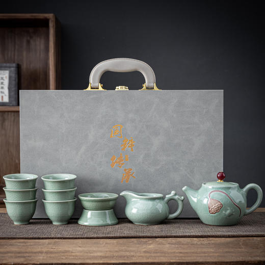 【国潮浮雕哥窑开片，功夫茶具套装】清饮好物哥窑茶具套组，茶香四溢出汤如柱，家用冰裂釉整套陶瓷办公室实用送礼大气有面QQ新年礼盒年货礼盒 商品图4