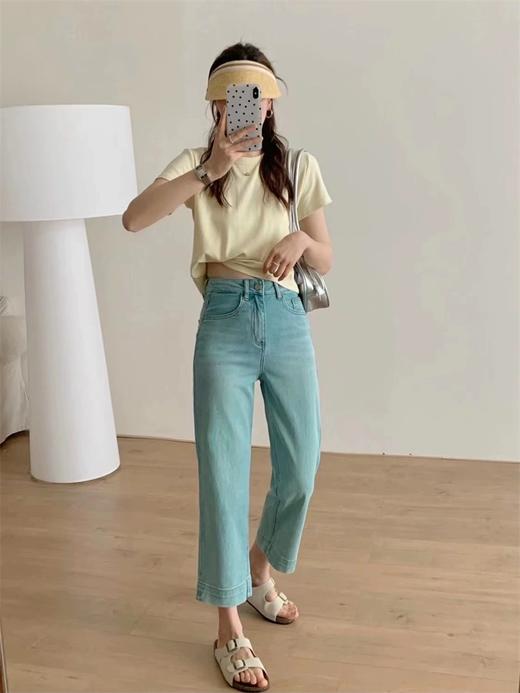 老米优品/🎈好特别~~炒鸡显白！《复古翡翠绿水洗染色 牛仔法棍九分裤》显瘦显腿直！  K240625A 商品图1