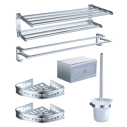 WGJ07/挂件套装/浴巾架+双杆+三角篮2+纸巾架+厕刷架/亮光 商品图0