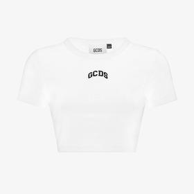 GCDS 女士字母徽标刺绣棉质短款圆领短袖T恤 白色 A1CW2801JA210