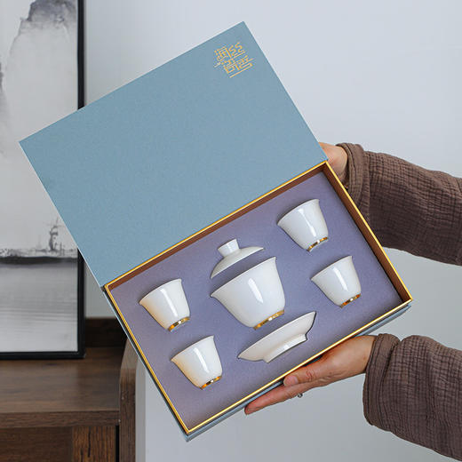 【纯美色釉简约雅致功夫茶具】色釉白瓷功夫茶具套装陶瓷，瓷之色釉之美，茶颜观色两相宜，三才盖碗羊脂玉瓷茶杯陶瓷礼品印制LOGO新年礼盒年货礼盒 商品图1