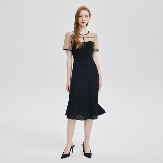 PF816斯尔丽24春夏新款撞色时尚减龄收腰放摆显瘦连衣裙 商品图3