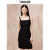 VIMAGE纬漫纪时尚露背基础款简约方领宽吊带黑色连衣裙秋新款V2207806 商品缩略图0
