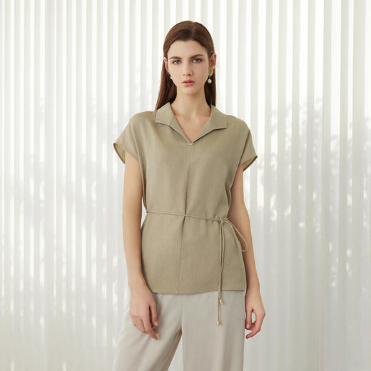 【桑蚕丝短袖T恤】24年春夏新品女士100%桑蚕丝薄款真丝系带上衣 商品图2