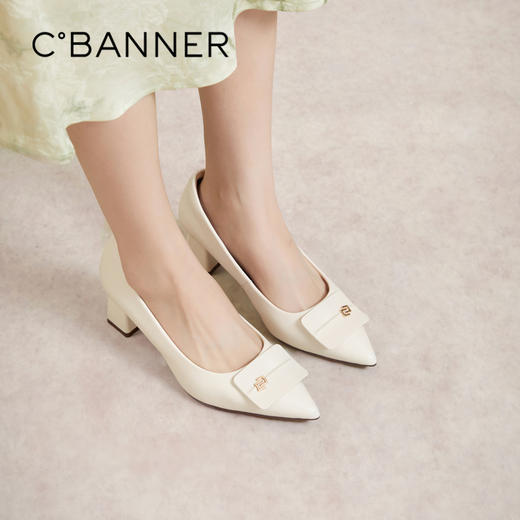 【静音系列】千百度尖头粗跟高跟鞋春季气质方扣单鞋女A24105440 商品图0