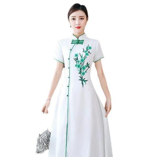AHM hzj2919复古盘扣改良旗袍连衣裙时尚绣花气质 商品图4