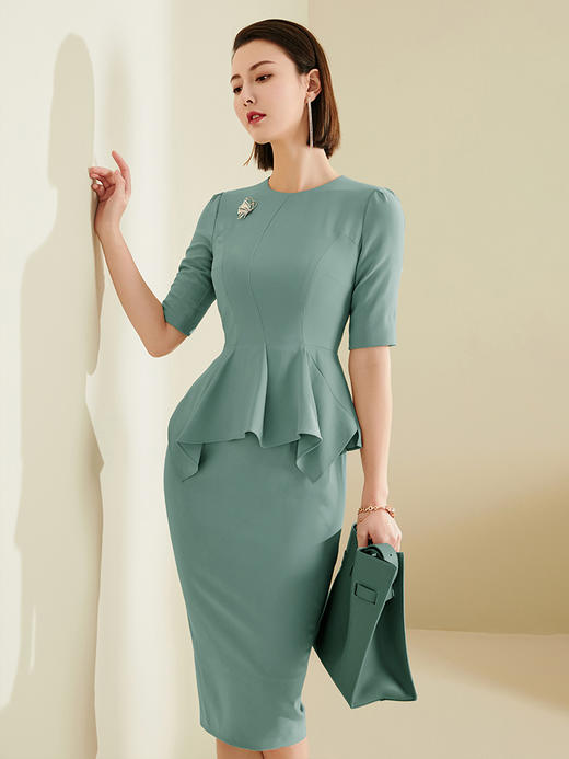 2024颈袖添香夏季新款职业连衣裙女装通勤气质收腰荷叶边包臀裙女JD181921T1X5 商品图0