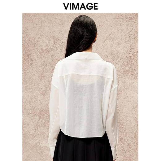 VIMAGE纬漫纪时尚宽松轻薄舒适扭结设计罩衫雪纺上衣秋季新款V2213804 商品图4