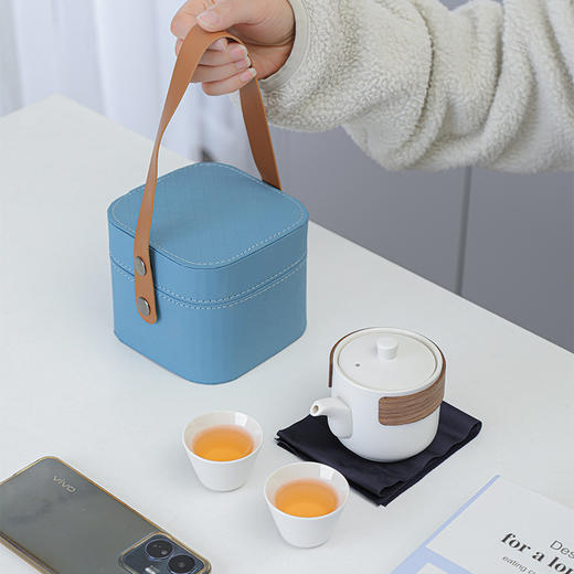 【户外旅行陶瓷茶具礼品】户外旅行茶具陶瓷快客杯，包装稳妥防震防磕碰，一壶二杯便携式功夫套装泡茶商务伴手礼品QQ新年礼盒年货礼盒 商品图3