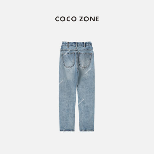 COCO ZONE 牛仔裤修身水洗口袋磨破工艺怀旧直筒裤 23C18348 商品图1