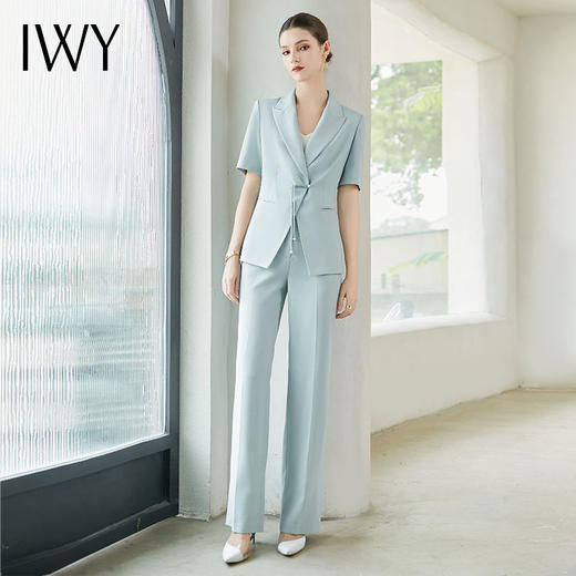 IWY/夏季新品蓝色两件套西服新中式一粒扣通勤干练气质时尚职业装CP2005-L 商品图0