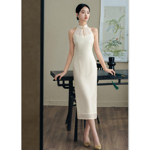 天丝提花旗袍，挂脖露肩性感旗袍裙GX183206 商品图2