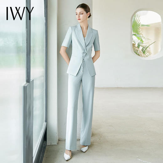 IWY/夏季新品蓝色两件套西服新中式一粒扣通勤干练气质时尚职业装CP2005-L 商品图3