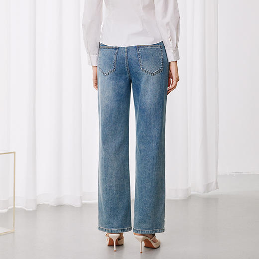 EITIE爱特爱休闲舒适通勤直筒高腰显瘦百搭牛仔裤秋季新款7905614 商品图4