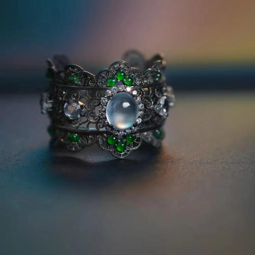 龢盒原创 18k黑金冰蛋蕾丝戒指 商品图4