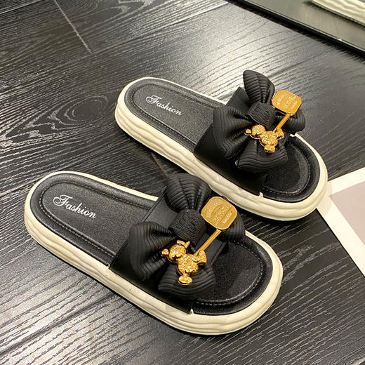 【松糕厚底凉拖鞋女】夏家居仙女风蝴蝶结一字拖 网红百搭外穿  商品图7