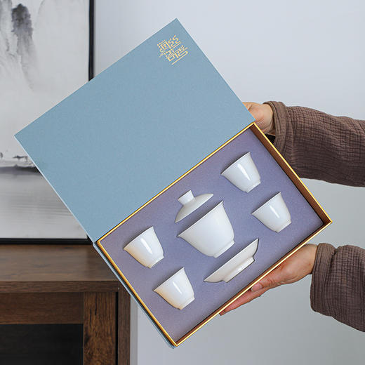 【纯美色釉简约雅致功夫茶具】色釉白瓷功夫茶具套装陶瓷，瓷之色釉之美，茶颜观色两相宜，三才盖碗羊脂玉瓷茶杯陶瓷礼品印制LOGO新年礼盒年货礼盒 商品图5