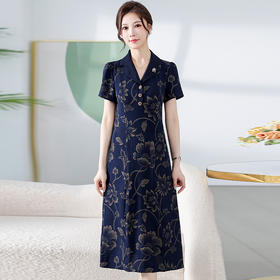 时尚气质，印花中长款连衣裙QYM-KED-H1965-Y