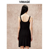 VIMAGE纬漫纪时尚露背基础款简约方领宽吊带黑色连衣裙秋新款V2207806 商品缩略图4