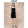 VIMAGE纬漫纪时尚露背基础款简约方领宽吊带黑色连衣裙秋新款V2207806 商品缩略图1