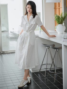 暗纹提花翻领连衣裙FCE2DRS254