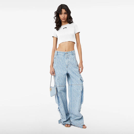 GCDS 女士字母徽标刺绣棉质短款圆领短袖T恤 白色 A1CW2801JA210 商品图3