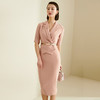 颈袖添香连衣裙修身职业OL通勤女西装裙包臀显瘦粉色商务主持人JD382965 商品缩略图3