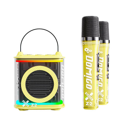 DOMIGO桌面音响Z2Pro蓝牙K歌音响轻量化双话筒唱歌音响K歌无线轻便户外室内音响无线音箱 粉红色/黄色/蓝色 商品图1