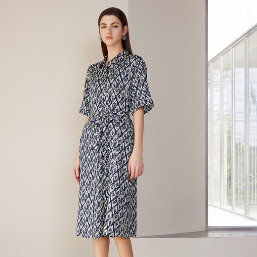 【桑蚕丝系带连衣裙】24年春夏新品女士中长款真丝系带收腰连衣裙 商品图2