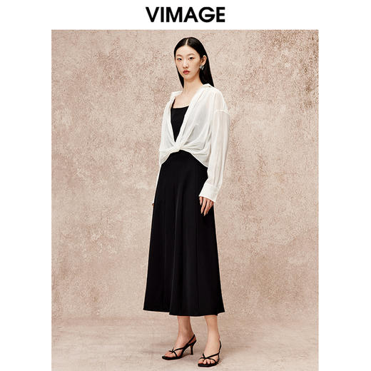VIMAGE纬漫纪时尚宽松轻薄舒适扭结设计罩衫雪纺上衣秋季新款V2213804 商品图1