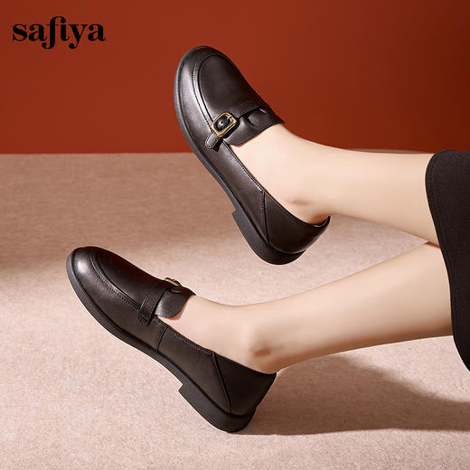 Safiya/索菲娅2024秋舒软羊皮复古皮带扣平底休闲英伦深口单鞋 SF43112142 商品图1