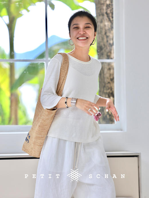 PETIT SCHAN小闪 CLO#530 this summer is a little long 这个夏天有点长 汉麻棉针织多色七分袖基础短袖T恤 商品图5