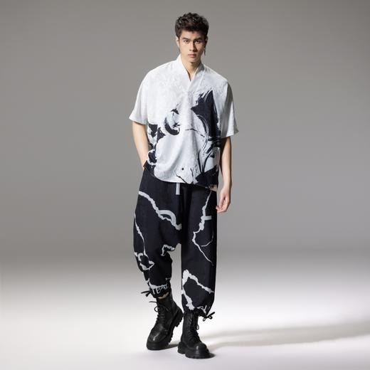 PINLI品立夏季新款印花撞色束脚裤宽松九分裤男士潮牌休闲裤B242117176 商品图4